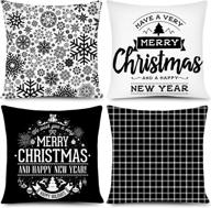 🎄 whaline christmas pillow case set - white black plaid snowflake cushion covers for home office sofa bed decor - throw pillow cover for christmas new year party - pack of 4, 18"x 18 логотип