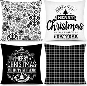 img 4 attached to 🎄 Whaline Christmas Pillow Case Set - White Black Plaid Snowflake Cushion Covers for Home Office Sofa Bed Decor - Throw Pillow Cover for Christmas New Year Party - Pack of 4, 18"x 18