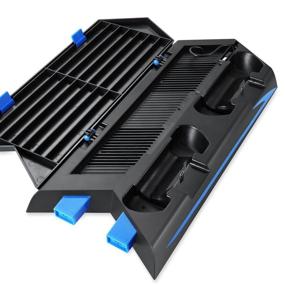 img 1 attached to 🎮 Ultimate 4-in-1 PS4 Stand: Dock Charger, Cooling Fan, USB Hub, Game Storage Holder - Vertical Charging Station for DualShock Controller, External Cooler (Black)