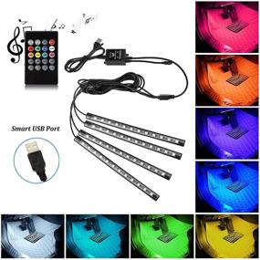 img 4 attached to Smart USB Car LED Strip Light: 4pcs 48 LED Multicolor Music Car Interior Atmosphere Lights with Sound Active Function and Wireless Remote Control for Car, TV, Home. DC 5V Power Port.