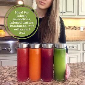 img 2 attached to 🍹 4 Pack Wide Mouth Glass Juice Bottles with Lids - BPA Free, Leakproof, Reusable - Ideal for Juicing, Smoothies, and Infused Water - 16oz Capacity, Stainless Steel Lids, Borosilicate