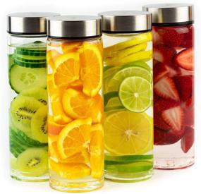 img 4 attached to 🍹 4 Pack Wide Mouth Glass Juice Bottles with Lids - BPA Free, Leakproof, Reusable - Ideal for Juicing, Smoothies, and Infused Water - 16oz Capacity, Stainless Steel Lids, Borosilicate