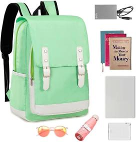 img 2 attached to 15.6 inch Teal Laptop Backpack with USB Charge Port - School Bag for Teen Girls, Women, College Travel - Daypack Bookbag in Teal Green