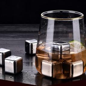 img 2 attached to 🧊 Set of 6 Stainless Steel Reusable Ice Cubes, Ice Wine Stones, Whiskey Chilling Rocks, Metal Beer and Wine Cooler Cubes with Freezer Storage Tray by J.J AUGUST