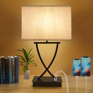 💡 oyedis 3-way dimmable touch control table lamp with type c/usb charging port and 1 ac outlet - white linen shade bedside lamp for bedroom living room office and hotel (matte black) - bulb included логотип