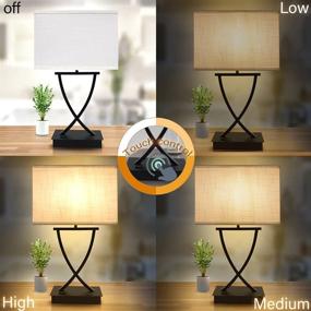 img 2 attached to 💡 Oyedis 3-Way Dimmable Touch Control Table Lamp with Type C/USB Charging Port and 1 AC Outlet - White Linen Shade Bedside Lamp for Bedroom Living Room Office and Hotel (Matte Black) - Bulb Included