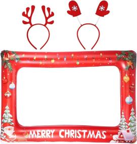 img 3 attached to 🎄 Inflatable Christmas Photo Booth Frame with Headband Set for Festive Party Decorations - Large Size (33.8 x 22 Inch)