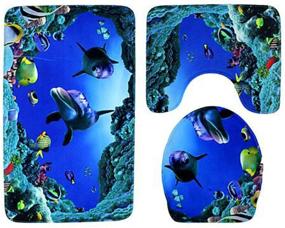 img 3 attached to 🐬 Dolphin 3-Piece Bathroom Rug Set: Non-Slip, Absorbent Mat, Toilet Covers - U-Shaped Rug, Elongated Lid Cover