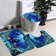 🐬 dolphin 3-piece bathroom rug set: non-slip, absorbent mat, toilet covers - u-shaped rug, elongated lid cover логотип