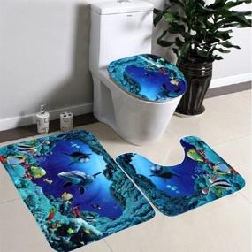 img 4 attached to 🐬 Dolphin 3-Piece Bathroom Rug Set: Non-Slip, Absorbent Mat, Toilet Covers - U-Shaped Rug, Elongated Lid Cover