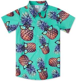 img 4 attached to 👕 Boys' Short Sleeve Hawaiian Shirts with Cool Cartoon Print - Little & Big Boy's Button Down Aloha Dress Tops T-Shirt for Kids 7-14T