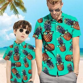 img 2 attached to 👕 Boys' Short Sleeve Hawaiian Shirts with Cool Cartoon Print - Little & Big Boy's Button Down Aloha Dress Tops T-Shirt for Kids 7-14T