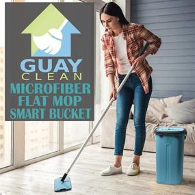 img 3 attached to Green Guay Clean Flat Floor Mop with Bucket Set - Self Squeeze Wringer System - 2 Microfiber Washable Pads - 360° Swivel Spin Head - Home Wet and Dry Cleaning – Multi Surface - Dirt Grime Lint Spills Remover