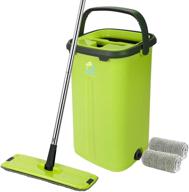 green guay clean flat floor mop with bucket set - self squeeze wringer system - 2 microfiber washable pads - 360° swivel spin head - home wet and dry cleaning – multi surface - dirt grime lint spills remover logo