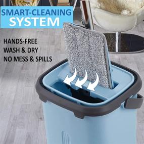 img 1 attached to Green Guay Clean Flat Floor Mop with Bucket Set - Self Squeeze Wringer System - 2 Microfiber Washable Pads - 360° Swivel Spin Head - Home Wet and Dry Cleaning – Multi Surface - Dirt Grime Lint Spills Remover