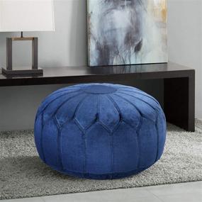 img 2 attached to 🔵 Madison Park Kelsey Round Floor Pillow Pouf Large - Soft Fabric, Polystyrene Beads Fill Ottoman Foot Stool - Mid-Century Modern Floral Design Oversized Beanbag, Blue