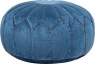 🔵 madison park kelsey round floor pillow pouf large - soft fabric, polystyrene beads fill ottoman foot stool - mid-century modern floral design oversized beanbag, blue logo