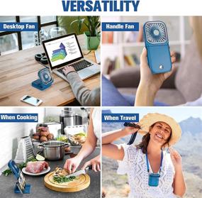 img 1 attached to 🌀 Portable Fan: USB Desk Fan with Phone Holder, Rechargeable & Wearable Personal Fan - 3 Speeds, Foldable Design - Blue Color