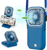 🌀 portable fan: usb desk fan with phone holder, rechargeable & wearable personal fan - 3 speeds, foldable design - blue color логотип