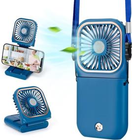 img 4 attached to 🌀 Portable Fan: USB Desk Fan with Phone Holder, Rechargeable & Wearable Personal Fan - 3 Speeds, Foldable Design - Blue Color