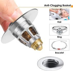 img 1 attached to 🚿 Universal Stainless Steel Bathroom Sink Stopper - Upgraded Bullet Core Push Type Drain Filter for 1.1~1.34" Sink Drain - Anti-Clogging, Anti-Leakage Bathtub Stopper with Basket