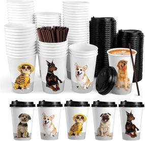 img 4 attached to Dog-Themed 16 oz Disposable Coffee Cups with Lids, Perfect for Home, Office & Travel - Set of 72