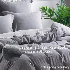 img 2 attached to 🛏️ Full/Queen Size Bedding Duvet Covers Set in Light Grey - Washed Cotton Chambray, Breathable & Relaxing