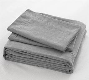 img 4 attached to 🛏️ Full/Queen Size Bedding Duvet Covers Set in Light Grey - Washed Cotton Chambray, Breathable & Relaxing