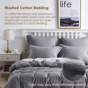 img 3 attached to 🛏️ Full/Queen Size Bedding Duvet Covers Set in Light Grey - Washed Cotton Chambray, Breathable & Relaxing