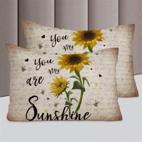 img 2 attached to 🌻 Full Size Sunshine Sunflower Vintage Newspaper Bedding Set - 3 Piece Comforter/Quilt Cover Set with 2 Pillow Shams for Kids, Teens, Adults, and Toddlers