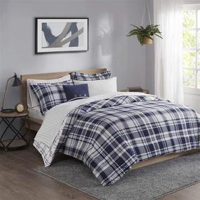 img 2 attached to 🛏️ Madison Park Essentials Cozy Bed in A Bag: Reversible Comforter & Sheet Set, Twin, Patrick Navy - Casual Plaid Cabin Design, All Season Cover, Decorative Pillow - 6 Piece Bundle