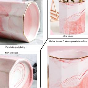 img 2 attached to 2 Pack Ceramic Marble Pattern Pen Holder Stand, Stylish Makeup Brush Holder for Girls & Women, Desk Accessories Organizer Pot, Durable Desktop Pencil Holder Perfect Gift for Office & Home (Pink)