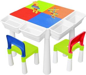 img 4 attached to 🧒 YMINA Kids 6-in-1 Multi Activity Table Set with Storage - Large Building Block, Water, Sand, Craft, and Building Blocks Table for Toddlers Activity - Includes 300 Pieces