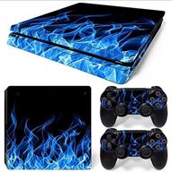 🔥 gam3gear vinyl decal protective skin sticker: blue flame design for ps4 slim console & controller (not for ps4 or ps4 pro) logo