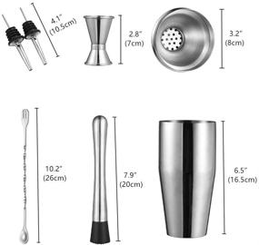 img 3 attached to 🍸 YCOCO 6 Piece Cocktail Shaker Bar Tools Set 25 oz - Stainless Steel Bartender Kit with Muddler, Pour Spouts, Mixing Spoon, Jigger, Liquor Pourers, Alcohol Tool Strainer - Silver