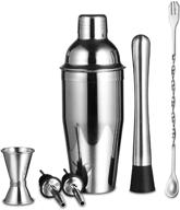 🍸 ycoco 6 piece cocktail shaker bar tools set 25 oz - stainless steel bartender kit with muddler, pour spouts, mixing spoon, jigger, liquor pourers, alcohol tool strainer - silver logo