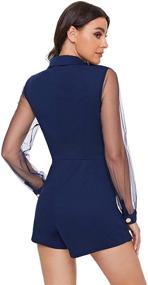 img 3 attached to 👗 SheIn Women's Notch Collar Button Wrap Trim Jumpsuit with Mesh Sleeves, Short Wide Leg Romper