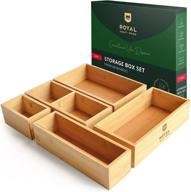 📦 premium bamboo drawer organizer storage box set - versatile multi-use organizer for kitchen, bathroom, office desk, makeup, jewelry (5 boxes) логотип