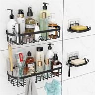 🚿 nongshim 4 pack shower caddy basket shelf with soap dishes - rustproof black bathroom organizer with adhesive hooks - no drilling, sus304 kitchen storage rack logo