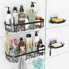 img 4 attached to 🚿 NONGSHIM 4 Pack Shower Caddy Basket Shelf with Soap Dishes - Rustproof Black Bathroom Organizer with Adhesive Hooks - No Drilling, SUS304 Kitchen Storage Rack