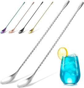 img 4 attached to 🍹 12-Inch Stainless Steel Spiral Patterned Bartender Mixing Spoon Cocktail Stirrers - Long Handle Bar Spoon Stirrer Set (2-Pack)