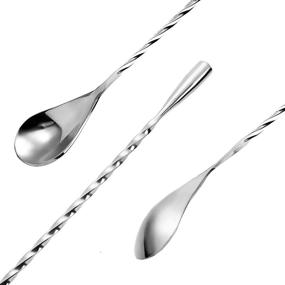 img 2 attached to 🍹 12-Inch Stainless Steel Spiral Patterned Bartender Mixing Spoon Cocktail Stirrers - Long Handle Bar Spoon Stirrer Set (2-Pack)