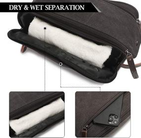 img 1 attached to 🧳 Large Waterproof Canvas Leather Toiletry Bag for Men and Women - Grey Travel Organizer Dopp Kit for Toiletries and Shaving Accessories