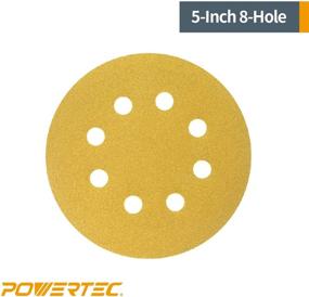 img 2 attached to 🪚 50 Pack of POWERTEC 44022G-50 Gold 5-Inch Hook and Loop Sanding Discs with 8 Holes, 220 Grit