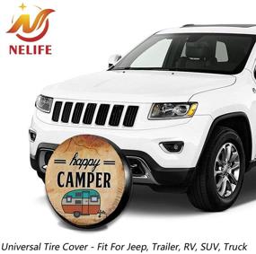 img 1 attached to 🏕️ Happy Camper Camping Polyester Tire Cover - NELife Potable Universal Wheel Covers | Powerful & Waterproof | Fits Jeep Trailer RV SUV Truck | Trailer Accessories (14-17 in)