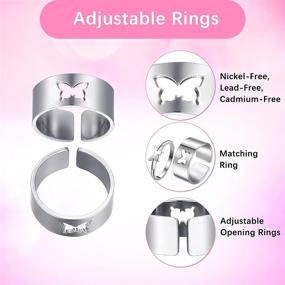 img 1 attached to 8-Piece Matching Butterfly Rings Set: Adjustable Aircraft Promise Bands for Wedding & Friendship