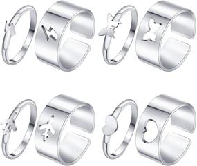 img 4 attached to 8-Piece Matching Butterfly Rings Set: Adjustable Aircraft Promise Bands for Wedding & Friendship