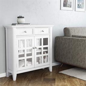 img 3 attached to 🏠 SimpliHome Acadian Solid Wood 36" White Rustic Storage Cabinet for Entryway Hallway with 2 Drawers, 2 Doors, and 2 Adjustable Shelves