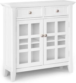 img 4 attached to 🏠 SimpliHome Acadian Solid Wood 36" White Rustic Storage Cabinet for Entryway Hallway with 2 Drawers, 2 Doors, and 2 Adjustable Shelves