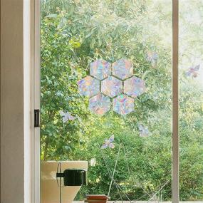 img 2 attached to 🐝 16 Piece Hexagon and Bee Window Clings - Anti-Collision Decals to Prevent Bird Window Collisions, Non Adhesive Prismatic Vinyl Clings, Rainbow Stickers